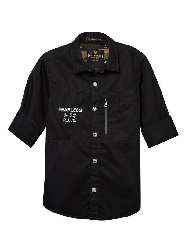 RUFF Solid Cotton Shirt | Collared Neck | Full Sleeves | Regular Fit | Casual Wear Black