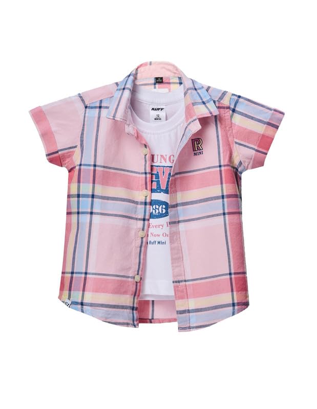 RUFF Casual Pink Checks Shirt with Sleeveless T-Shirt | Half Sleeves | Casual Wear