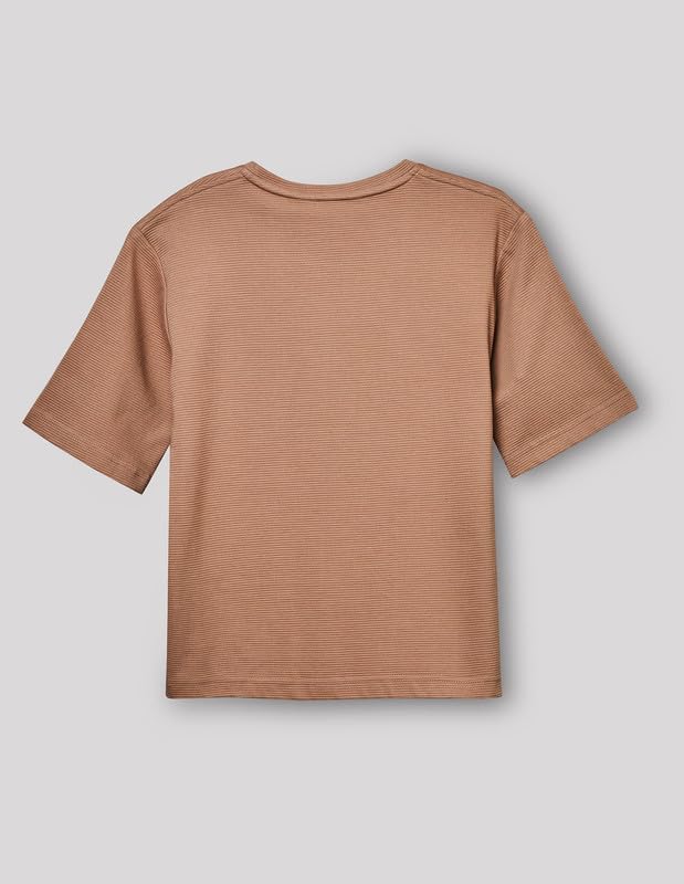 RUFF Fawn Cotton Ribbed Textured Round Neck Down Shoulder T-Shirt | Half Sleeves | Casual Wear