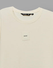 RUFF Off White Cotton Ribbed Textured Round Neck Down Shoulder T-Shirt | Half Sleeves | Casual Wear