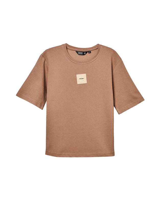 RUFF Fawn Cotton Ribbed Textured Round Neck Down Shoulder T-Shirt | Half Sleeves | Casual Wear