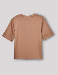 RUFF Fawn Cotton Ribbed Textured Round Neck Down Shoulder T-Shirt | Half Sleeves | Casual Wear