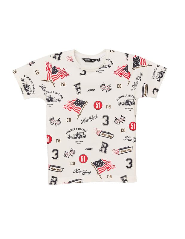 RUFF Boys Racing Graphic Printed T-Shirt | Half Sleeves | Casual Wear White