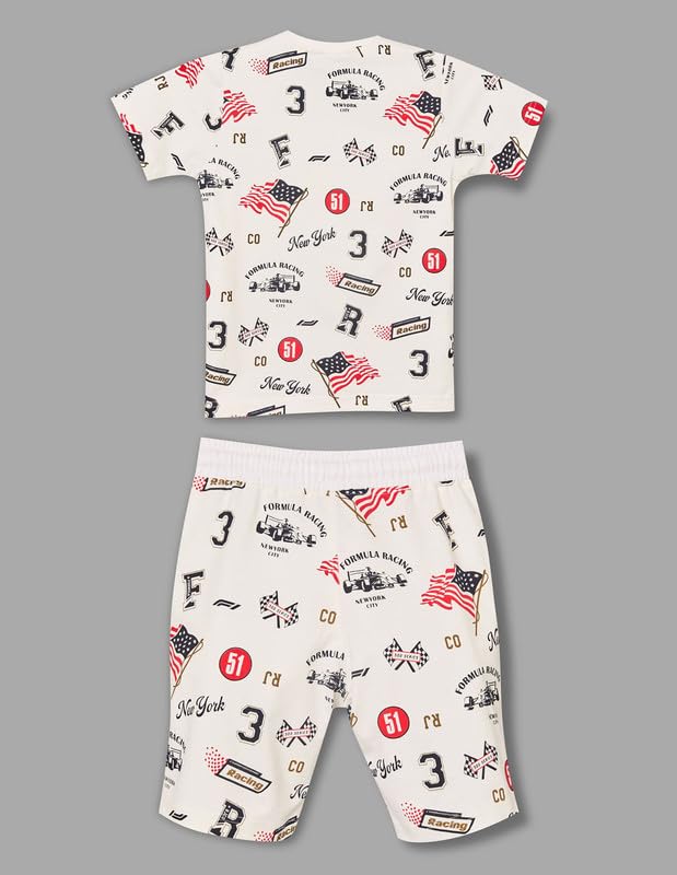 RUFF Boys Racing Graphic Printed T-Shirt | Half Sleeves | Casual Wear White