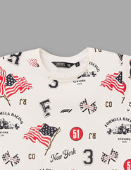 RUFF Boys Racing Graphic Printed T-Shirt | Half Sleeves | Casual Wear White