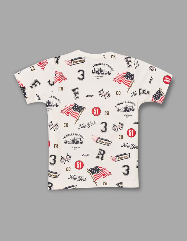 RUFF Boys Racing Graphic Printed T-Shirt | Half Sleeves | Casual Wear White