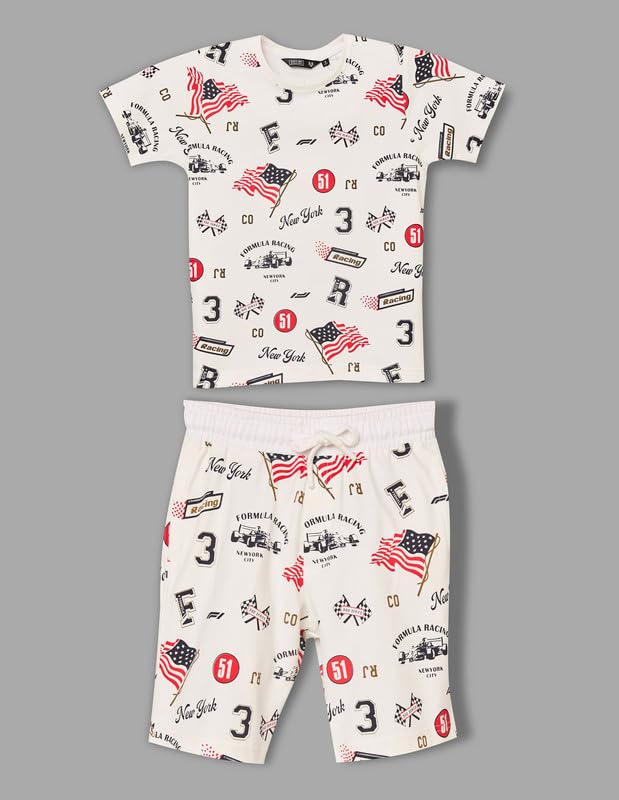 RUFF Boys Racing Graphic Printed T-Shirt | Half Sleeves | Casual Wear White