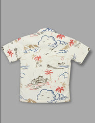 RUFF Printed Cotton Shirt | Collared Neck | Half Sleeves | Regular Fit | Casual Wear Off White