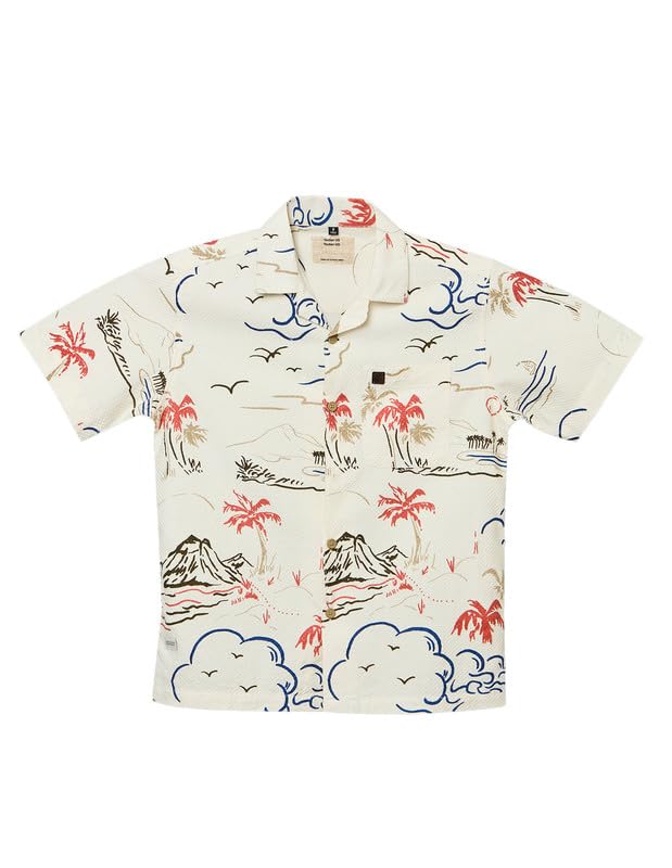 RUFF Printed Cotton Shirt | Collared Neck | Half Sleeves | Regular Fit | Casual Wear Off White