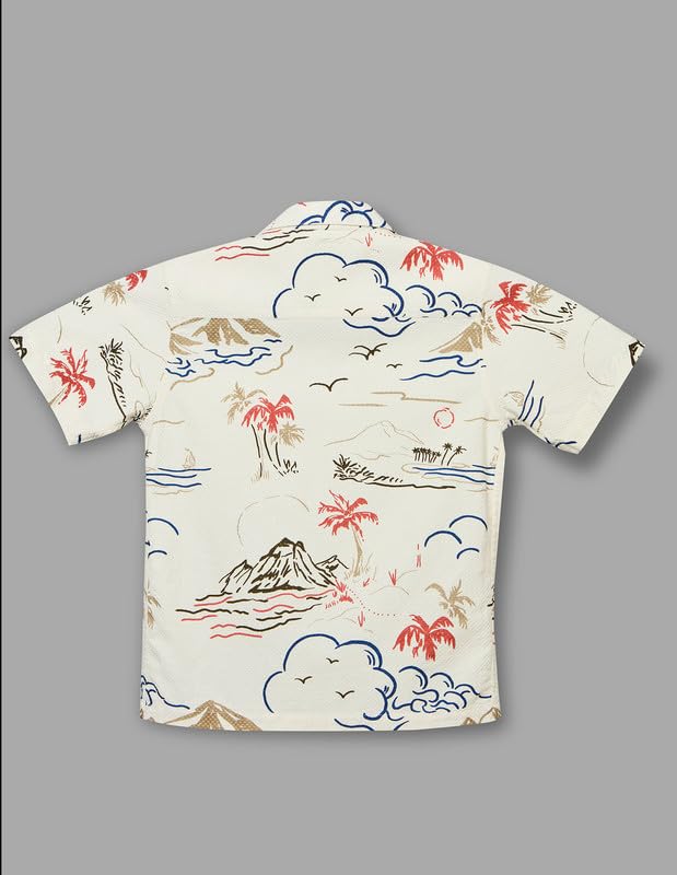 RUFF Printed Cotton Shirt | Collared Neck | Half Sleeves | Regular Fit | Casual Wear Off White