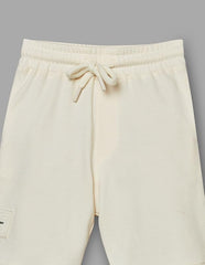RUFF Off White Cotton Ribbed Textured Bermuda | Above Knee | Casual Wear