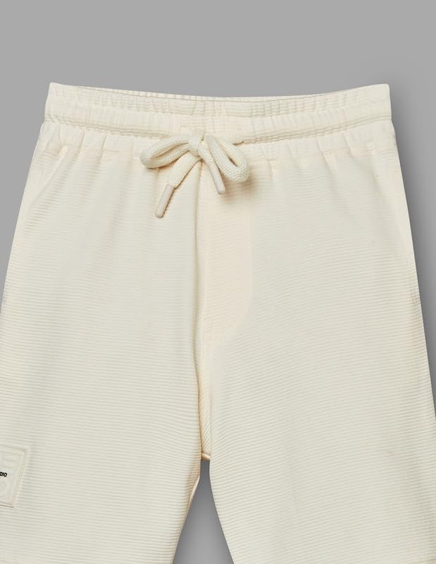 RUFF Off White Cotton Ribbed Textured Bermuda | Above Knee | Casual Wear