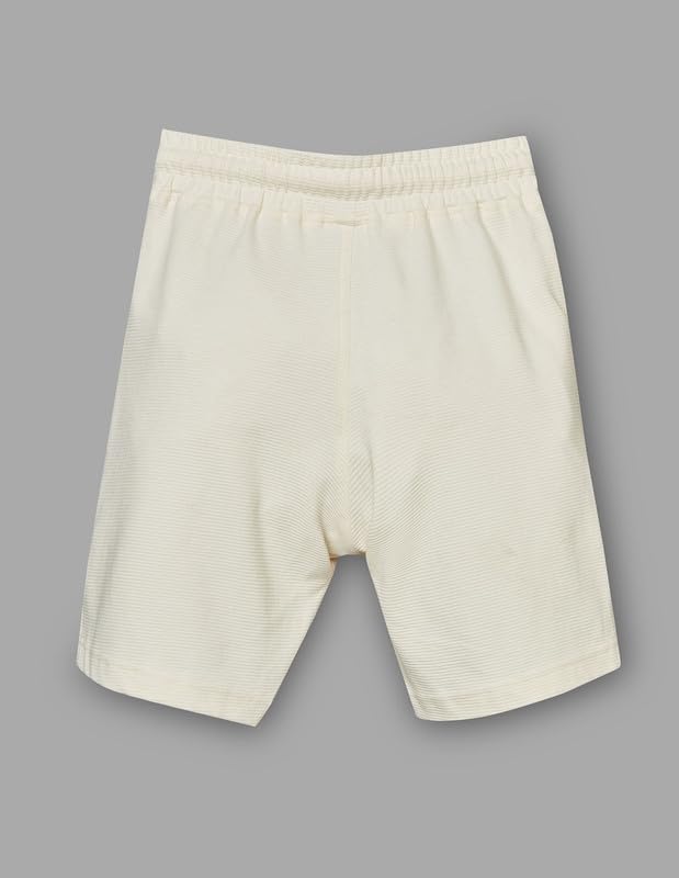 RUFF Off White Cotton Ribbed Textured Bermuda | Above Knee | Casual Wear