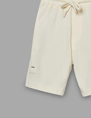 RUFF Off White Cotton Ribbed Textured Bermuda | Above Knee | Casual Wear