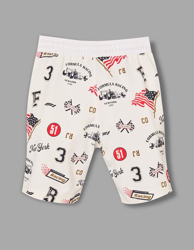 RUFF Boys Racing Graphic Printed Shorts | Above Knee | Casual Wear White