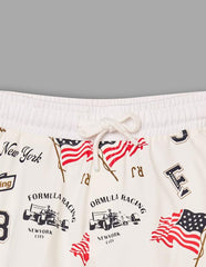 RUFF Boys Racing Graphic Printed Shorts | Above Knee | Casual Wear White