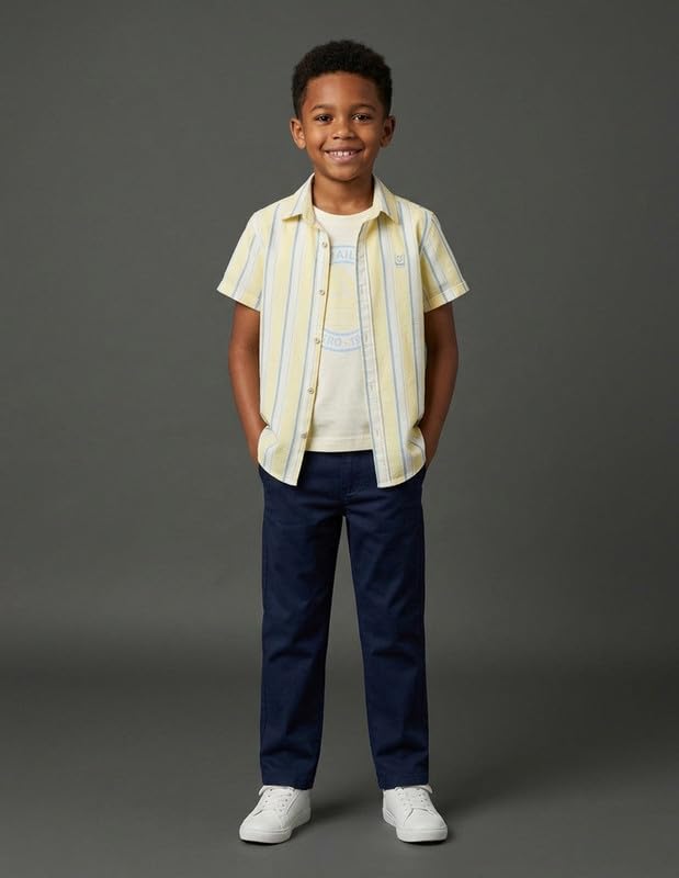RUFF Boys Lemon Yellow Striped Shirt with Sleeveless T-Shirt | Half Sleeves | Casual Wear