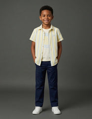 RUFF Boys Lemon Yellow Striped Shirt with Sleeveless T-Shirt | Half Sleeves | Casual Wear