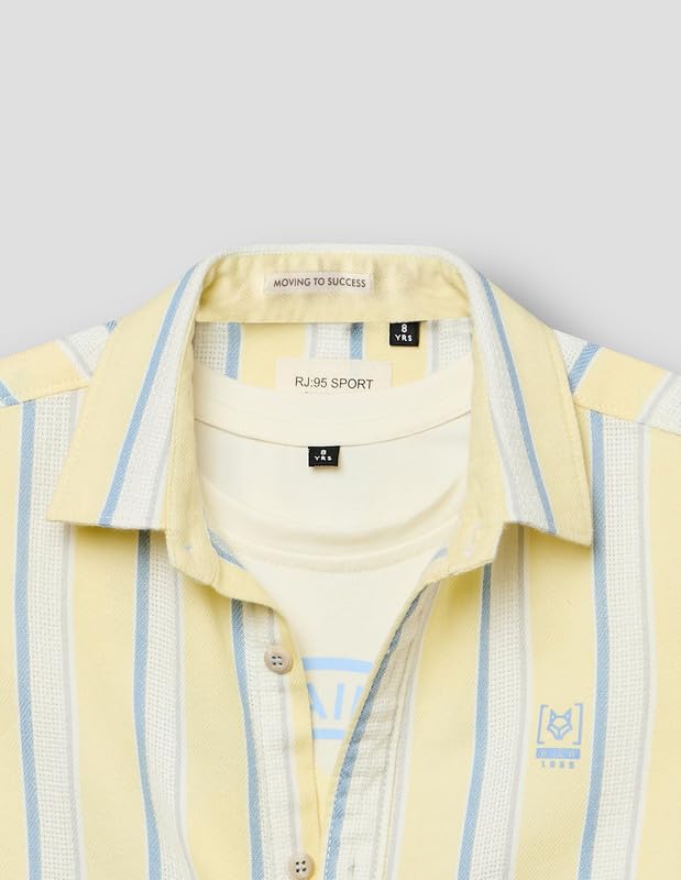 RUFF Boys Lemon Yellow Striped Shirt with Sleeveless T-Shirt | Half Sleeves | Casual Wear