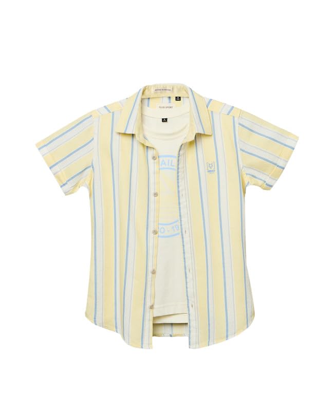 RUFF Boys Lemon Yellow Striped Shirt with Sleeveless T-Shirt | Half Sleeves | Casual Wear