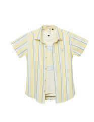 RUFF Boys Lemon Yellow Striped Shirt with Sleeveless T-Shirt | Half Sleeves | Casual Wear