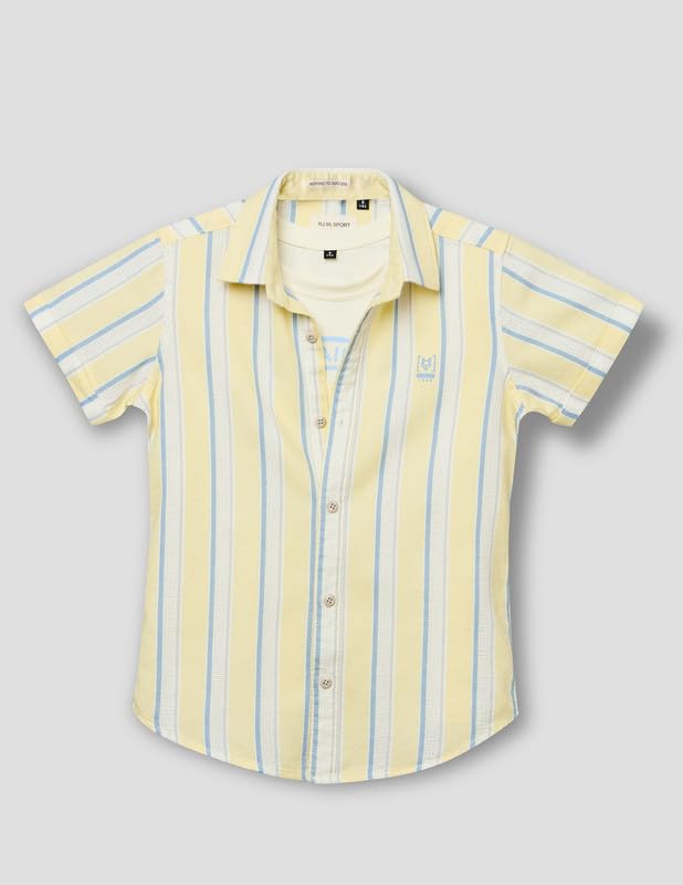 RUFF Boys Lemon Yellow Striped Shirt with Sleeveless T-Shirt | Half Sleeves | Casual Wear