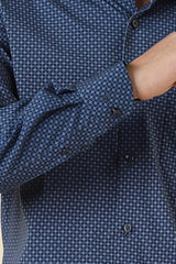 Men Navy Print Full Sleeves Formal Shirt