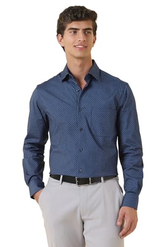 Men Navy Print Full Sleeves Formal Shirt