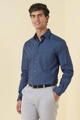Men Navy Print Full Sleeves Formal Shirt