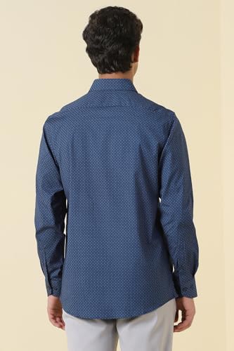 Men Navy Print Full Sleeves Formal Shirt