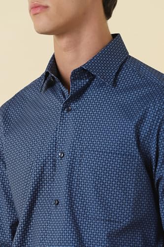Men Navy Print Full Sleeves Formal Shirt