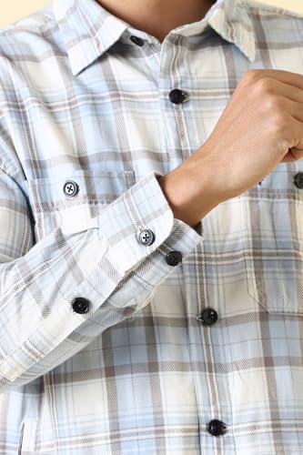 Men Blue Custom Fit Check Full Sleeves Casual Shirt