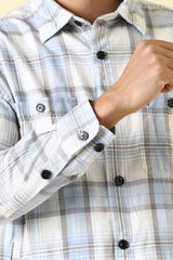 Men Blue Custom Fit Check Full Sleeves Casual Shirt