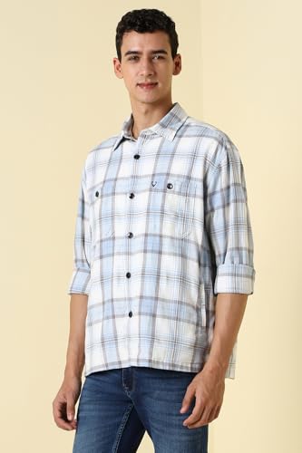 Men Blue Custom Fit Check Full Sleeves Casual Shirt