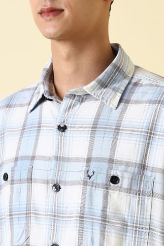 Men Blue Custom Fit Check Full Sleeves Casual Shirt