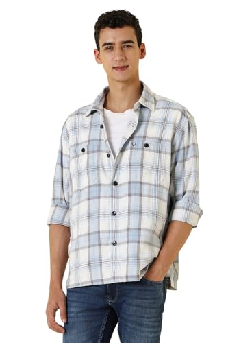 Men Blue Custom Fit Check Full Sleeves Casual Shirt