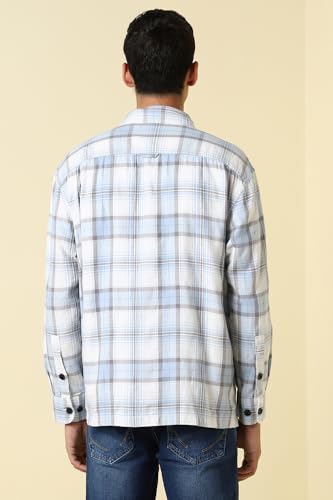 Men Blue Custom Fit Check Full Sleeves Casual Shirt