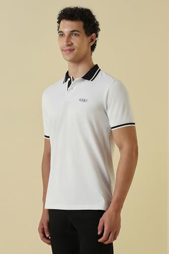 Men White Textured Polo Neck T-Shirt