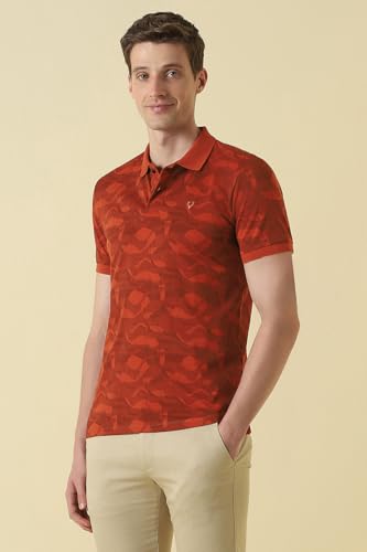 Men Maroon Print Polo Neck T-Shirt