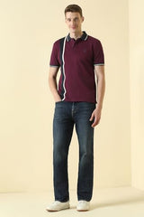 Men Maroon Patterned Polo Neck T-Shirt