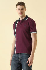 Men Maroon Patterned Polo Neck T-Shirt