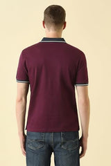 Men Maroon Patterned Polo Neck T-Shirt