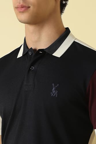 Men Navy Patterned Polo Neck T-Shirt