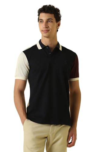 Men Navy Patterned Polo Neck T-Shirt