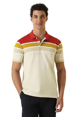 Men Multicolor Stripe Polo Neck T-Shirt