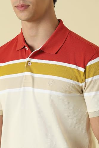 Men Multicolor Stripe Polo Neck T-Shirt