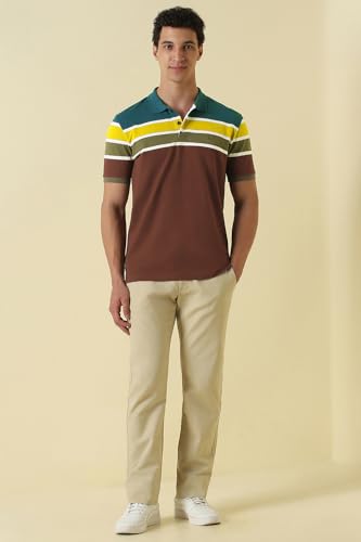 Men Multicolor Stripe Polo Neck T-Shirt