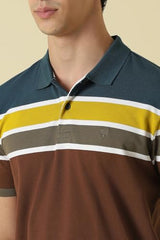 Men Multicolor Stripe Polo Neck T-Shirt