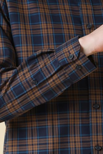 Men Navy Check Full Sleeves Formal Shirt