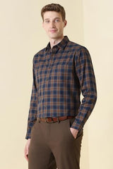 Men Navy Check Full Sleeves Formal Shirt